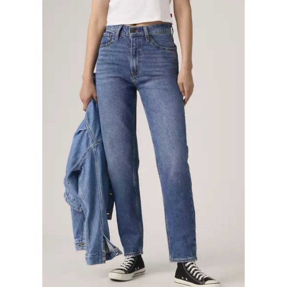 Levi's Premium 80s Mom Jean Tapered High Rise Denim Jeans Blue‎ Denim Size 28